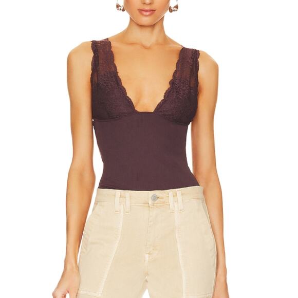 Intimately Free People NWT Power Play Lacey Cami Bittersweet Cocoa Top M - Picture 1 of 14